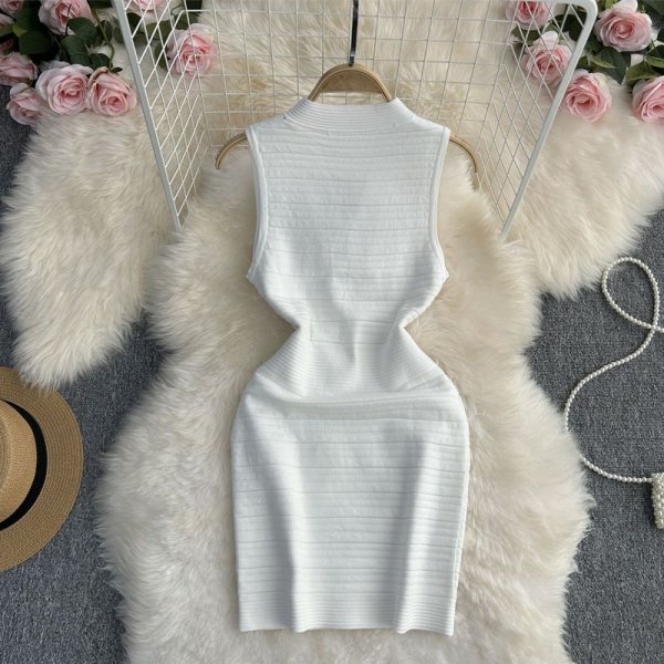 Waist Slimming V-Neck Sleeveless Vest Knit Dress